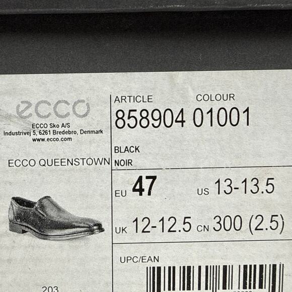 ECCO‎ Queenstown Slip On Loafer Mens 13 13.5 EU 47 Black Leather Bike Toe main image 6